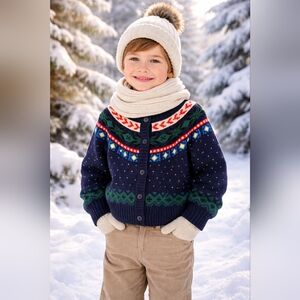Hanna Andersson Festive Navy/Green Print Sweater Boy Or Girl Size 4